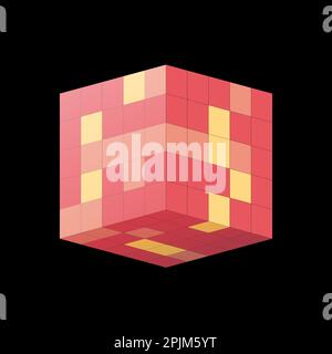 Cube isometric with red and yellow squares. Geometric design pattern concept for banners, posters. Graphic design concept. Cube shape. lat vector illu Stock Vector