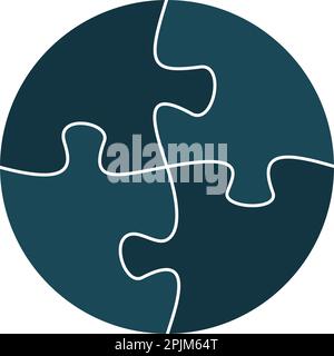 Four jigsaw pieces or parts connected together. Multicolor puzzle jigsaw template. Flat vector illustration Stock Vector