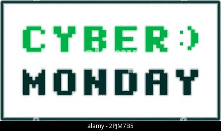 Cyber monday discount banner. Sale on cyber monday. Holiday sale. Old green retro typography or font. Online shopping day. Stock Vector