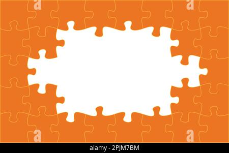 Orange puzzle pieces. Jigsaw frame. Puzzle orange background. Flat vector illustration Stock Vector