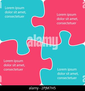 Puzzle infographics element. Four jigsaw pieces or parts connected together. Multicolor puzzle jigsaw template. Flat vector illustration Stock Vector