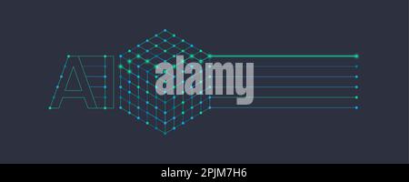 AI, artificial intelligence or machine learning infographics element. Artificial intelligence cube, deep learning neural network in isometric view. Ve Stock Vector