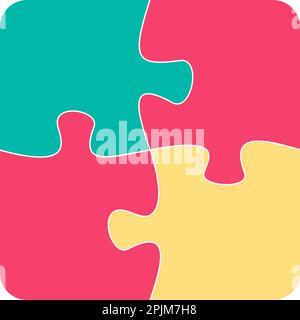 Four jigsaw pieces or parts connected together. Multicolor puzzle jigsaw template. Flat vector illustration Stock Vector