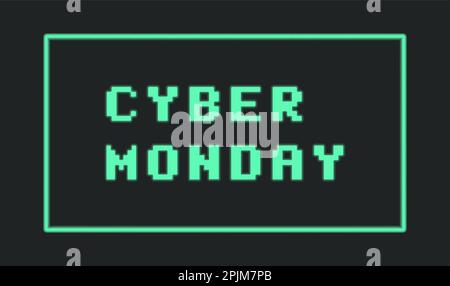 Cyber monday discount banner. Sale on cyber monday. Holiday sale. Old green retro typography or font. Online shopping day. Stock Vector