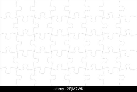 32 jigsaw pieces template. Twenty two puzzle pieces connected together. Jigsaw or puzzle elements template. Flat vector illustration Stock Vector