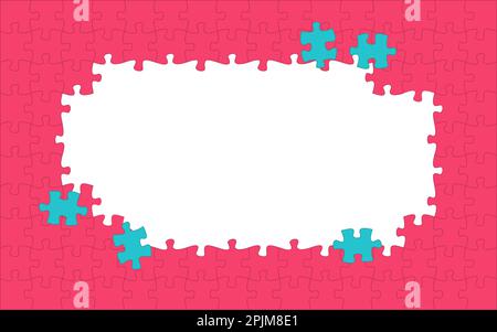 Red puzzle pieces. Jigsaw frame. Puzzle orange background. Flat vector illustration Stock Vector