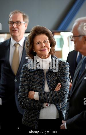 Ostersund, Sweden. 03rd Apr, 2023. Sweden's Queen Silvia King smiles at Carl XVI Gustaf during the visit Jamtli museum in Ostersund during the royal visit to Jamtland County on 3 April 2023 to mark HM the King's 50th jubilee on the throne.Photo: Pontus Lundahl/TT/kod 10050 Credit: TT News Agency/Alamy Live News Stock Photo