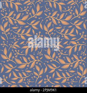 seamless orange leaves wallpaper pattern on bluish background Stock Vector