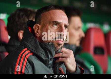 ARCHIVE PHOTO: Franck RIBERY will be 40 years old on April 7, 2023, Franck RIBERY (FC Bayern Munich), thoughtful, serious, action, single image, cropped single motif, portrait, portrait, portrait. Reserve bench, substitute bench, substitute, reserve player, bench, substitute player. Soccer 1.Bundesliga, 22 matchday, matchday22, FC Augsburg (A)-FC Bayern Munich (M) 2-3, on 02/15/2019 in Augsburg/Germany, WWK AREN A. ? Stock Photo