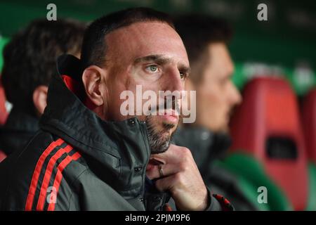 ARCHIVE PHOTO: Franck RIBERY will be 40 years old on April 7, 2023, Franck RIBERY (FC Bayern Munich), thoughtful, serious, action, single image, cropped single motif, portrait, portrait, portrait. Reserve bench, substitute bench, substitute, reserve player, bench, substitute player. Soccer 1.Bundesliga, 22 matchday, matchday22, FC Augsburg (A)-FC Bayern Munich (M) 2-3, on 02/15/2019 in Augsburg/Germany, WWK AREN A. ? Stock Photo