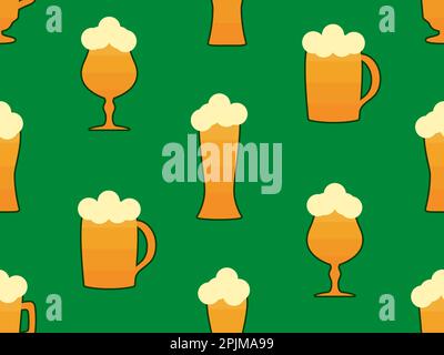 Beer mug seamless pattern. Beer with foam in glasses of various shapes. Stem glass goblets and beer mugs. Design for posters, banners and promotional Stock Vector