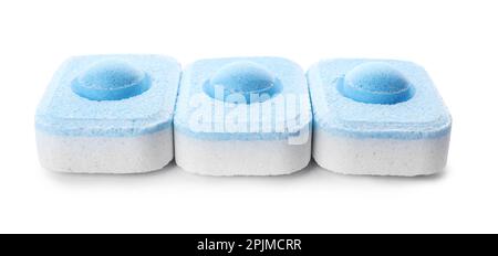 Many water softener tablets isolated on white Stock Photo