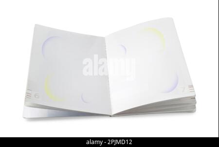 One open blank passport isolated on white Stock Photo