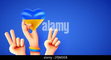 3d hand holding heart with Ukrainian national flag. Stand with Ukraine. Vector illustration Stock Vector