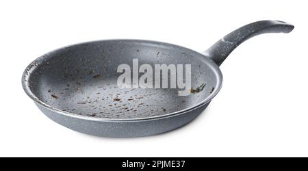 Dirty granite coating frying pan isolated on white Stock Photo