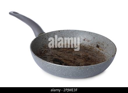 Dirty granite coating frying pan isolated on white Stock Photo
