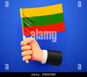 3d hand holding Lithuania National flag. Vector illustration Stock Vector