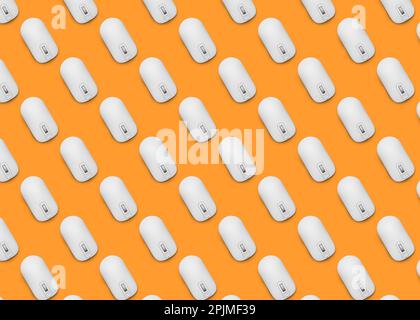 Many white computer mouses on yellow background, flat lay. Seamless ...