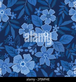 vector seamless pattern with blue floral ornament Stock Vector