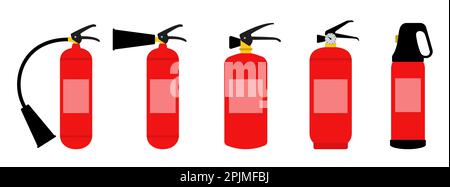 Fire extinguisher icons set. Fire extinguisher red icons. Vector illustration. Firefighter equipment Stock Vector