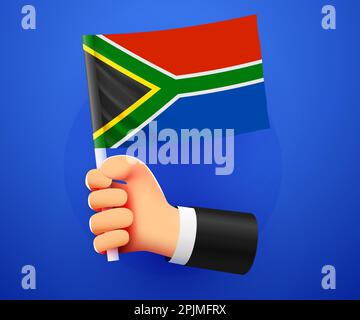 3d hand holding South Africa National flag. Vector illustration Stock Vector