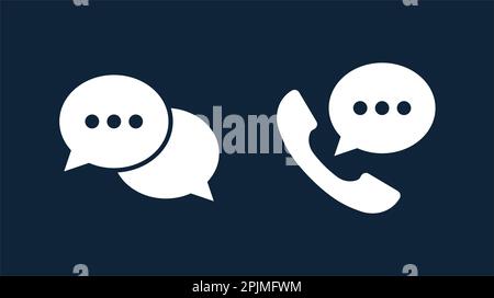 Glyph phone call, chat icons. Phone, chat support sign with speech bubbles. Help desk service icons. Vector illustration Stock Vector