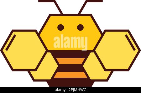 Bee icon or logo for honey brand on white isolated background. Honeycomb shape as bee body and wings. Honey logo. Line icon. Vector illustration Stock Vector