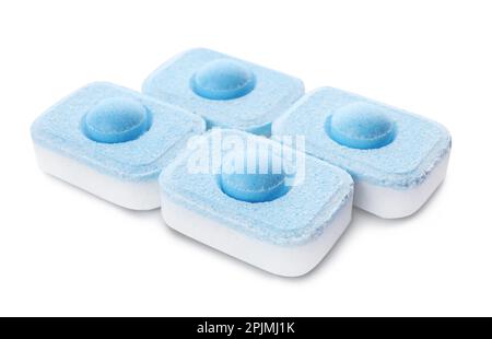 Many water softener tablets isolated on white Stock Photo