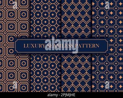 Set of 4 Luxury Geometric seamless patterns. Abstract geometric hexagonal graphic design print 3d cubes pattern. Seamless geometric cube pattern. Stock Vector