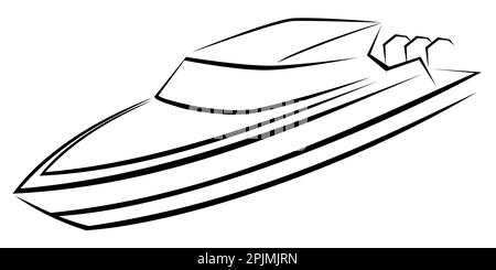 Vector illustration of a powerful luxury motorboat with a dynamic black silhouette with three engines Stock Photo