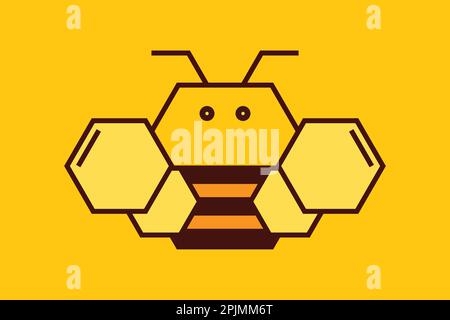 Bee icon or logo for honey brand. Honeycomb shape as bee body and wings. Honey logo. Line icon. Vector illustration Stock Vector