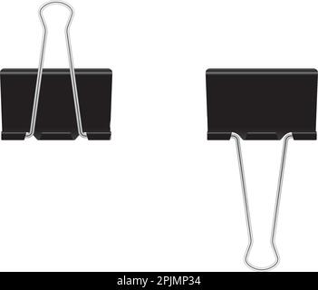 Metal paper clip or binder. Office stationary tool on isolated background. Realistic style illustration. Two paper clips - open and closed. Vector ill Stock Vector