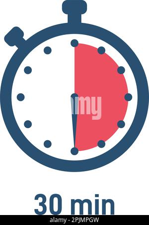 Set of stopwatch icons showing time - 30 minutes or seconds. Red and