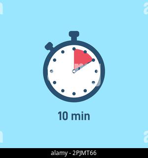 Set of stopwatch icons showing time - 10 minutes or seconds. Red and black color. Set of minimalist timers. Cooking time concept. Vector illustration Stock Vector