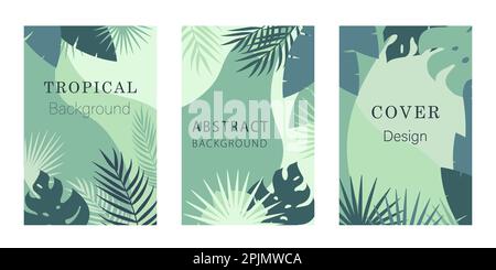Green tone tropical theme backgrounds for social media banners, posters or covers. Sale stories. Background for mobile phone. Vertical backdrop. Trend Stock Vector