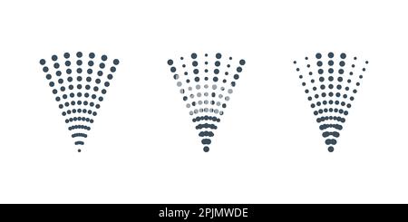 Spray icons set. Fluid, air spray symbol. Aerosol cloud symbol. Air or water sprayer, sprinkler, nebulizer. Dotted line sprayer icon. Vector illustrat Stock Vector