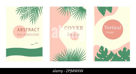 Sea, beach and tropical theme backgrounds for social media banners, posters or covers. Trendy style patterns. Background for mobile phone. Vertical ba Stock Vector
