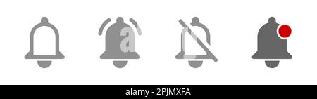 Notification bell icons. Notification status - all, personalized, none. Alarm, notify, reminder symbol. Video social media interface icons. Vector ill Stock Vector