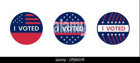 I voted sticker collection. Vote badges on election day. Circle vote sticker or label. US, USA, american election, voting sign. I voted quote. Respons Stock Vector