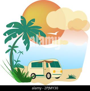 Road trip summer vacation on the beach illustration Stock Vector Image ...