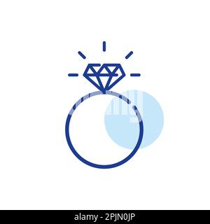 Engagement ring with shining diamond. Romantic gesture of love and wedding proposal. Pixel perfect, editable stroke icon Stock Vector