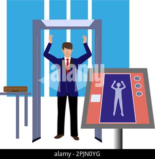 a man passes control under the frame of a metal detector Stock Vector