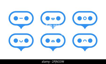 Chat bot or chat robot icon. Robot emotions and statuses - smile, sad, speak, is silent. Support bot icon. Online help, online support. Vector illustr Stock Vector