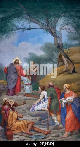 Gesù soccorre i sofferenti  - affresco  - G. Cresseri - 1931 - Cologne (Bs) chiesa parrocchiale dei SS. Gervasio e Protasio Stock Photo