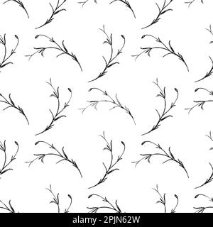 Botanical hand drawn floral plant seamless pattern. Spring vintage abstract background. Creative doodle style. Graphic design wallpaper, packaging, we Stock Vector