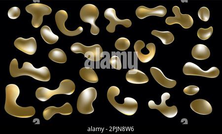 Liquid shapes collection. Color gradient - golden, gold colors. Drops, splashes in trendy style. Set of abstract shapes. Vector illustration Stock Vector