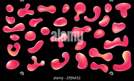 Liquid shapes collection. Color gradient - red and orange colors. Drops, splashes in trendy style. Set of abstract shapes. Vector illustration Stock Vector