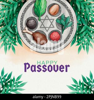 Passover greeting card. Lets Celebrate Seder Pesach invitation, greeting card template or holiday flyer. Happy Passover Background. Vector illustratio Stock Vector