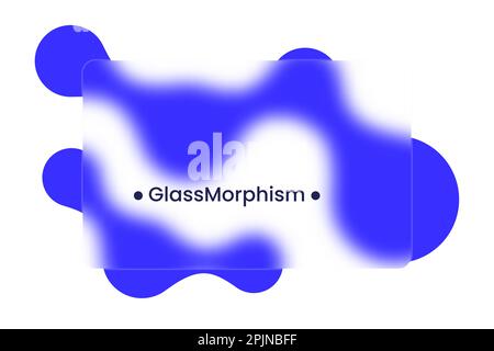 Transparent frame in glass morphism or glassmorphism style. Metaballs on the background. Transparent and blurred card or frame. Glass-morphism style. Stock Vector