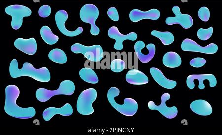 Liquid shapes collection. Color gradient - turquoise and blue colors. Drops, splashes in trendy style. Set of abstract shapes. Vector illustration Stock Vector